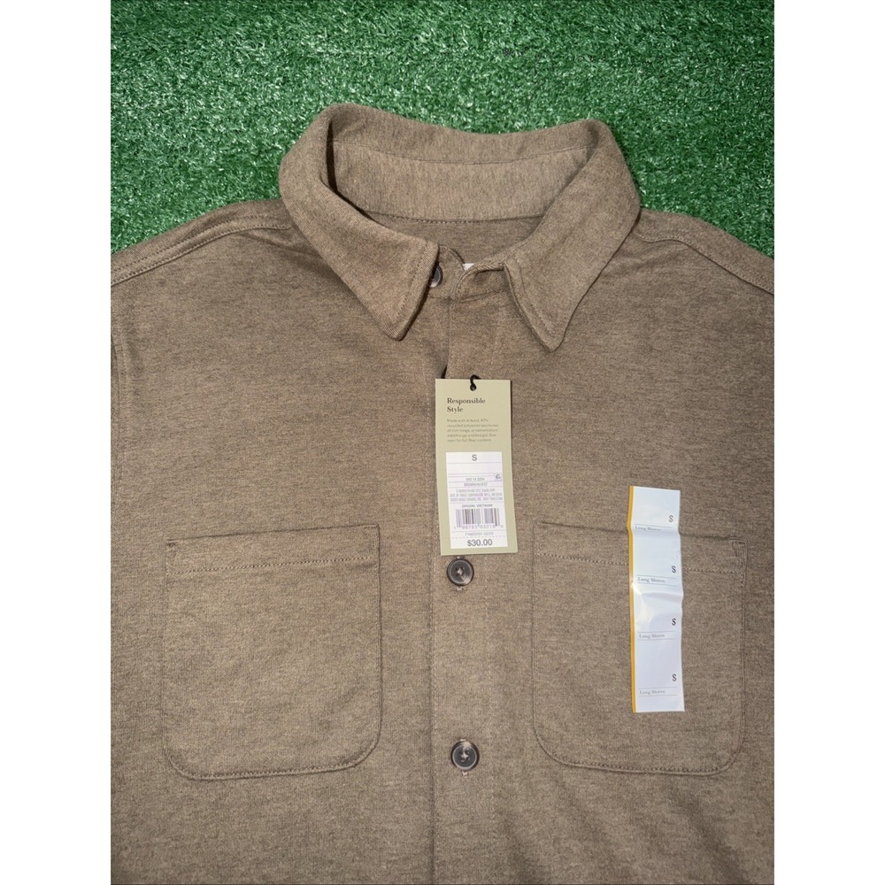 Goodfellow & Co Brown Knit Button-Up Shirt Pockets Collared Long Sleeve Men's Sm - Picture 2 of 5